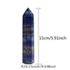 A tall, pointed polished lapis lazuli crystal tower with a dark blue and gray striated pattern.