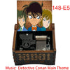 A wooden music box featuring anime characters from Detective Conan, including a main theme tune.