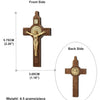 Front and back views of a wooden St. Benedict crucifix pendant set with a figure of Christ.
