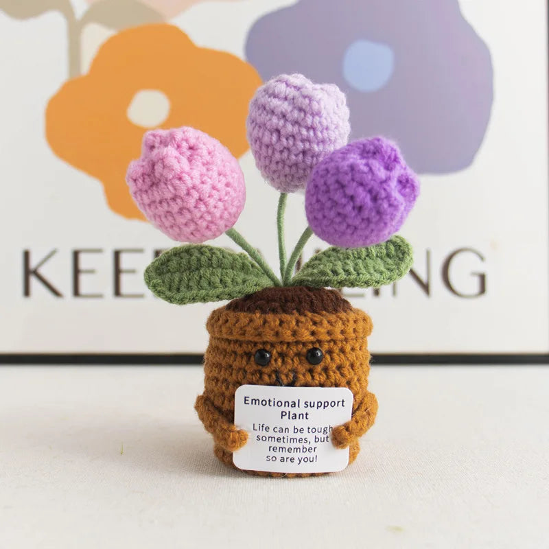 Handmade Crochet Tulip & Sunflower Potted Plant Set