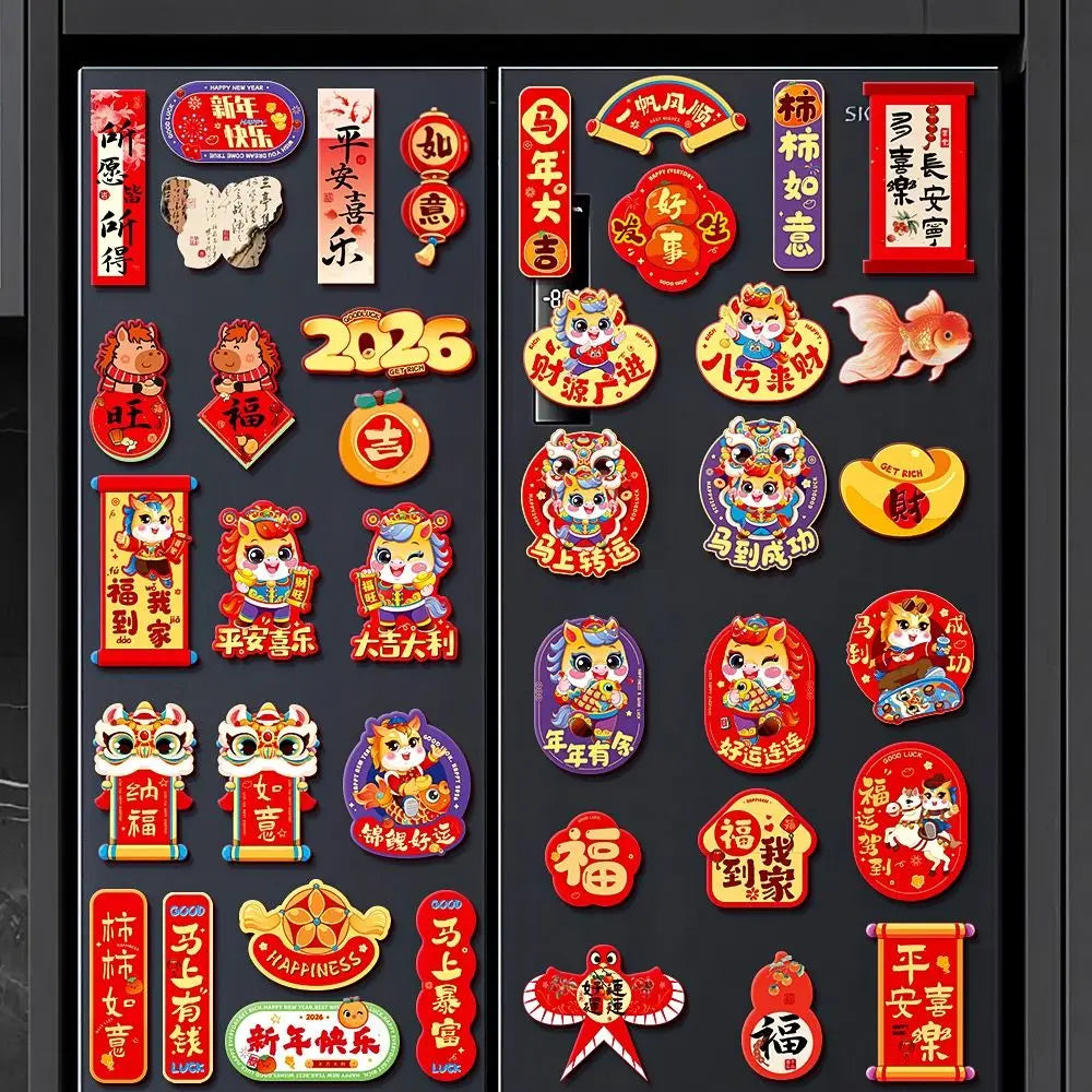 Collection de aimants de réfrigérateur colorés pour le Nouvel An chinois, avec des animaux zodiacaux et des personnages festi