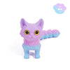 A purple and blue 3D printed cat figurine with an articulated tail.