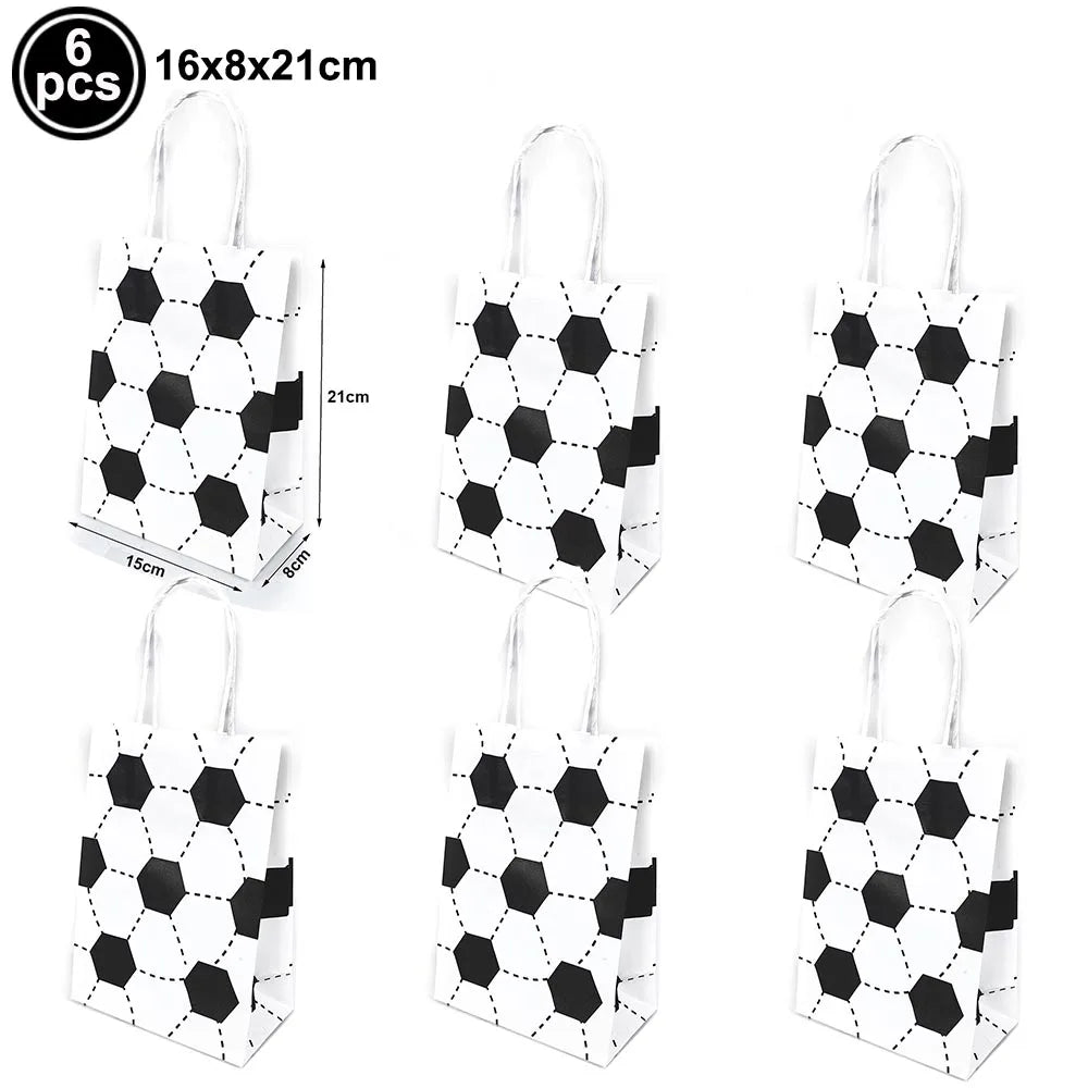 Sechs Pakete Football-Themen-Cupcake-Topper und Partyzubehör in schwarz-weißes Muster