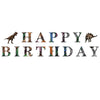Text banner spelling out HAPPY BIRTHDAY made of dinosaur silhouettes