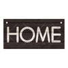 A dark wooden sign with the word HOME carved in light lettering, designed for rustic welcome decor.