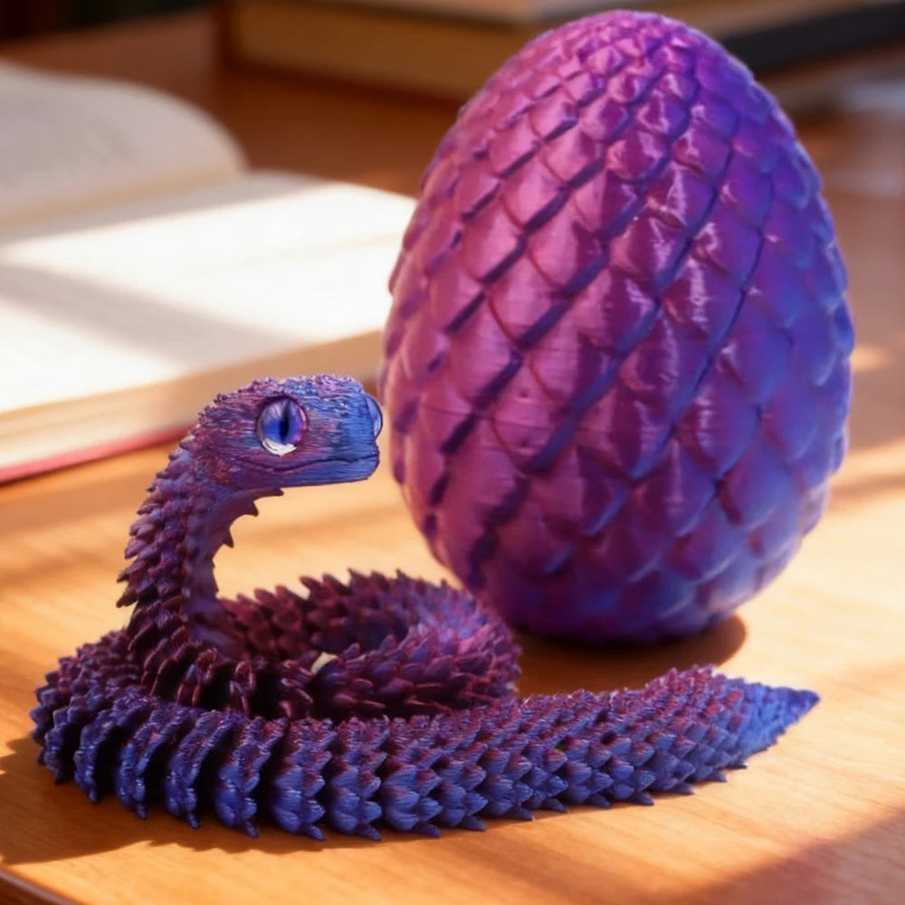 A purple 3D movable rainbow snake fidget toy resting on a wooden surface.