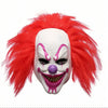 A realistic cute alien full-face latex mask with white skin and bright red hair.