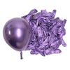 A bunch of metallic purple latex balloons is shown against a white background.