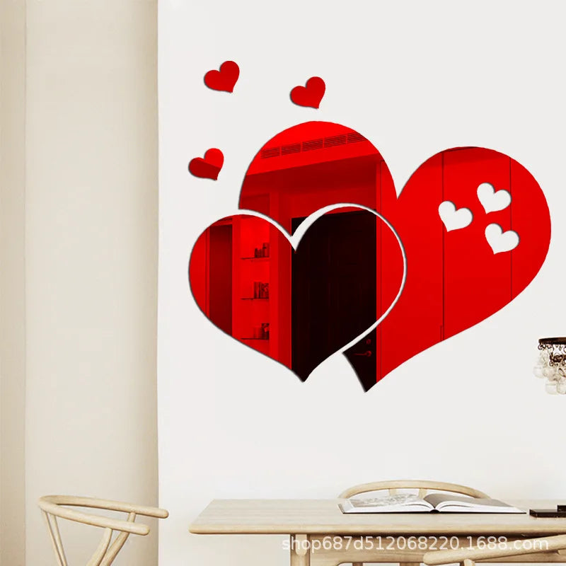 Red heart wall art decal featuring a large red heart with smaller red and white hearts floating around it