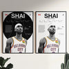 Two framed black and white posters featuring basketball legends Shai Gilgeous-Alexander and Nikola Jokic.