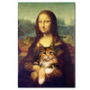 Oil painting of a woman with long dark hair holding a small tabby kitten.