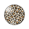 Round glass cabochons with a leopard print pattern in shades of brown and beige.