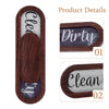 A wooden indicator magnet showing 'Dirty' and 'Clean' labels on a sliding mechanism.