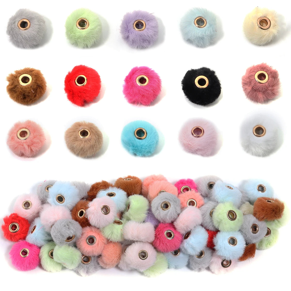 Collection de perles en peluche colorées pour la fabrication de bijoux DIY.