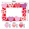 A frame of red hearts with pink and red polka dots and stripes, showing various heart shapes.