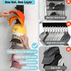 Wall mounted hat storage organizer showing how to easily remove and store hats in a single layer