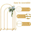 Instructions for assembling a gold metal arched wedding backdrop stand set.