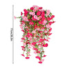 A hanging arrangement of vibrant pink and red silk morning glory vine flowers for home decor.