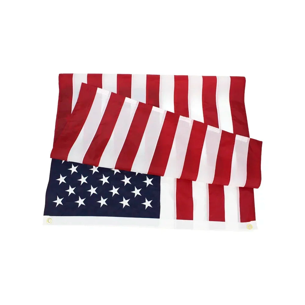 A banner featuring vertical red and white stripes and a blue field with white stars.