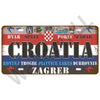 Vintage metal tin sign featuring Croatian regional names and locations like Hvar Split Poreč Zadar Croatia Rovinj Trigir Plit