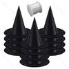 A stack of classic black witch hats with hanging ropes for Halloween décor.