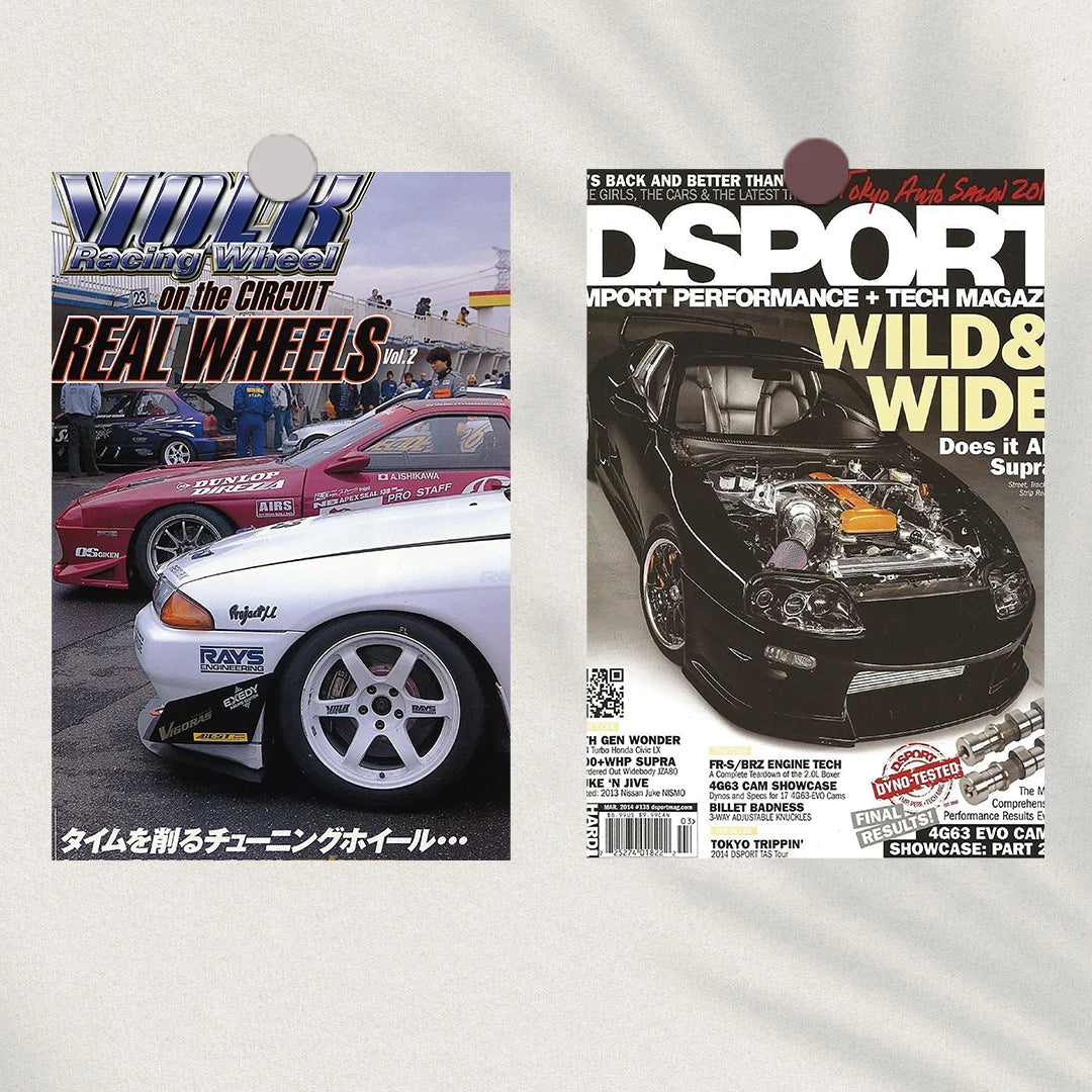 A collage of racing car magazine covers featuring performance and tuning content.