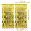 Two pieces of gold plastic background curtain with a sequin glitter pattern
