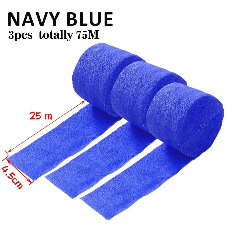 Marineblaue Crêpepapierschleier in einem 3er-Set mit insgesamt 75 Metern