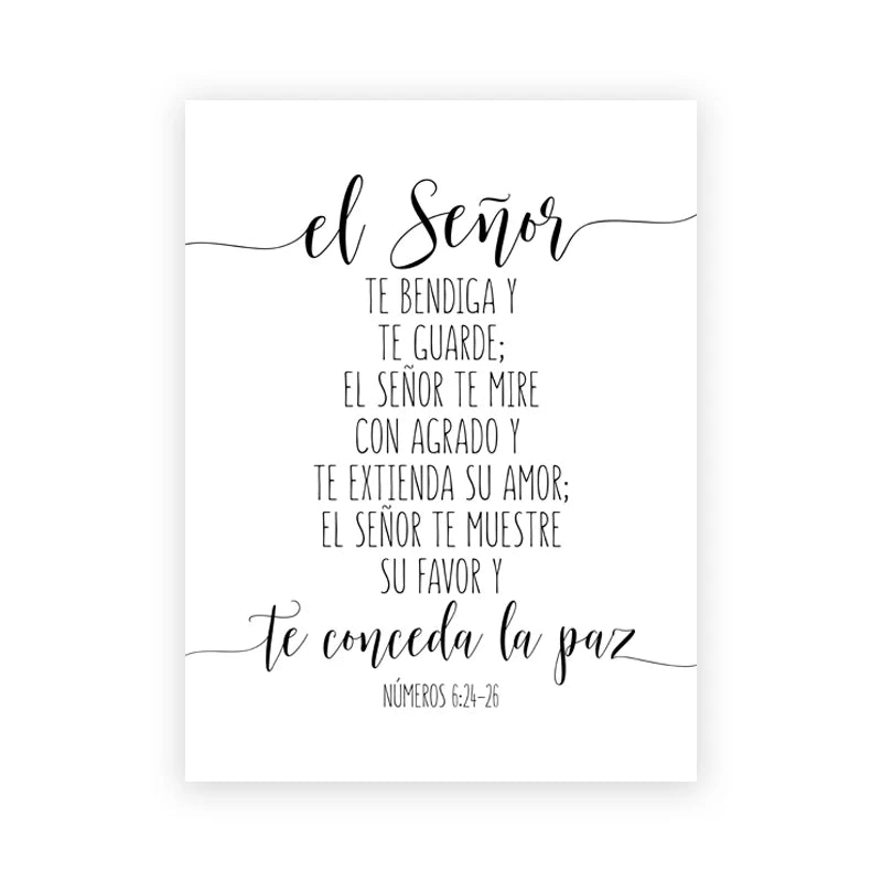 A modern scripture print featuring the Spanish Bible verse 'el Señor' encouraging peace and favor.