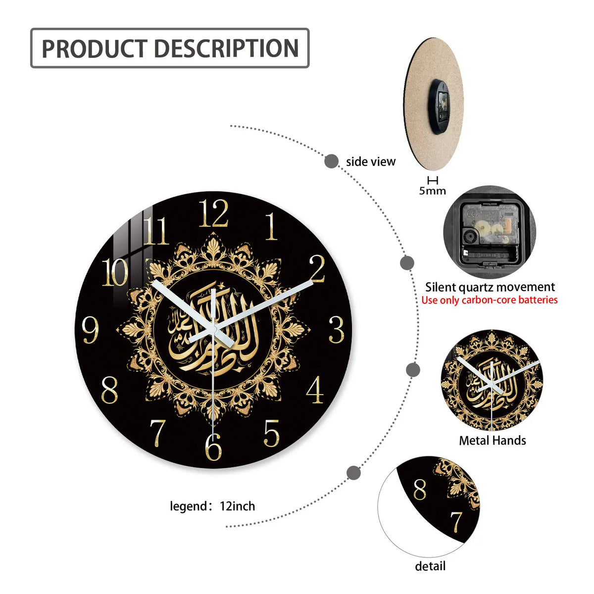 Geometric Line Modern Wall Clock – Silent Quartz, Gold Accents