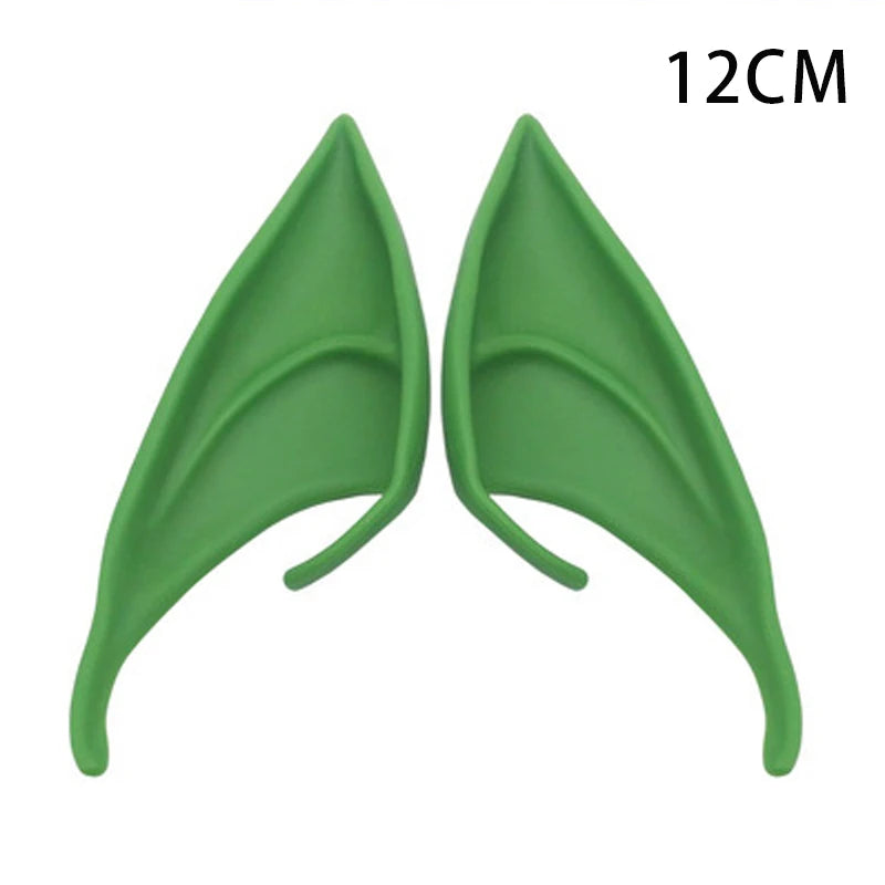 A pair of realistic green latex elf ears for cosplay and costume parties, measuring 12cm.