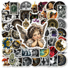 A collection of vintage art moon and sun decals featuring various mystical faces, symbols, and celestial designs.