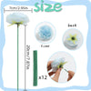 A set of twelve artificial light blue peony flowers on green stems, showing the size and detail of the blooms.