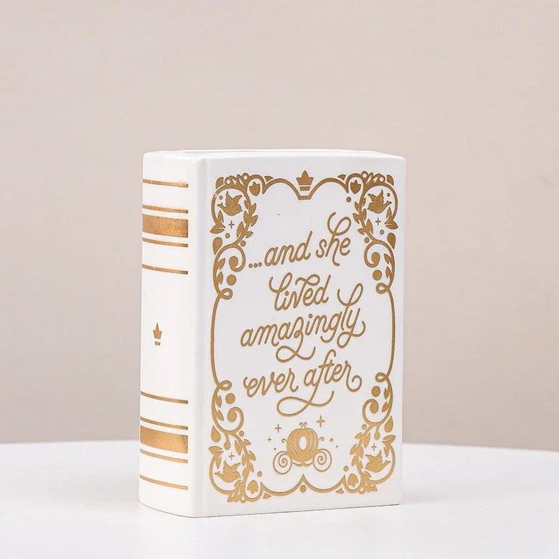 Hand-Painted Ceramic Book Vase with Blooming Flowers