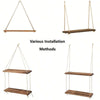 Various installation methods for a wooden hanging shelf with hemp rope used as a floating wall mount.