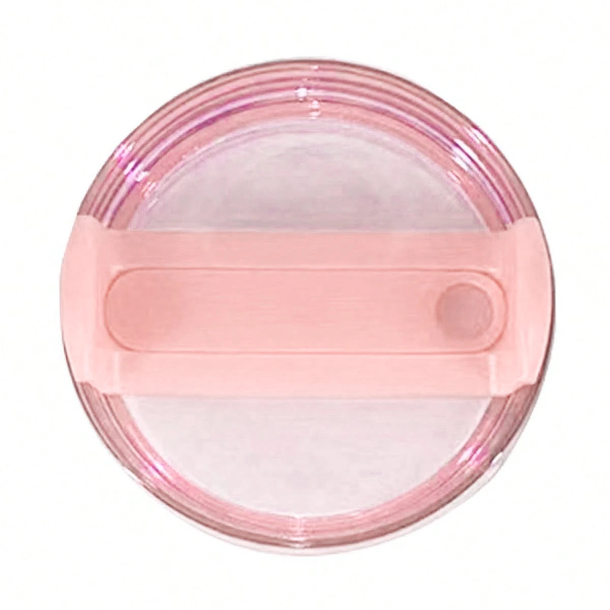 A pink replacement lid for a tumbler or cup, featuring a horizontal groove for sealing.