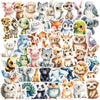 A collection of 50 watercolor animal stickers featuring various cute mammals and creatures.