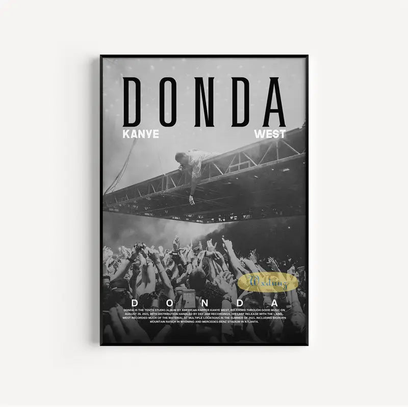 Arte de álbum en blanco y negro de Kanye West y Donda, ideal para decoración de pared de lienzo.