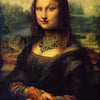 A portrait painting of a woman with long dark hair and a subtle smile, set against a landscape background.