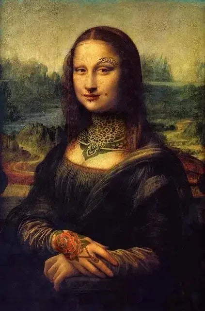 A portrait painting of a woman with long dark hair and a subtle smile, set against a landscape background.