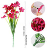 A set of 12 artificial pink and red flowers on a green stem with close-up views.