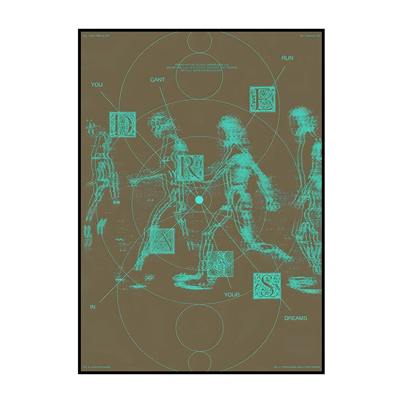 A canvas wall art piece featuring a stylized silhouette of a cowboy riding a horse in teal on a brown background.
