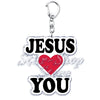 Silber-Acryl-Anhänger mit dem eingravierten Text JESUS LOVE YOU