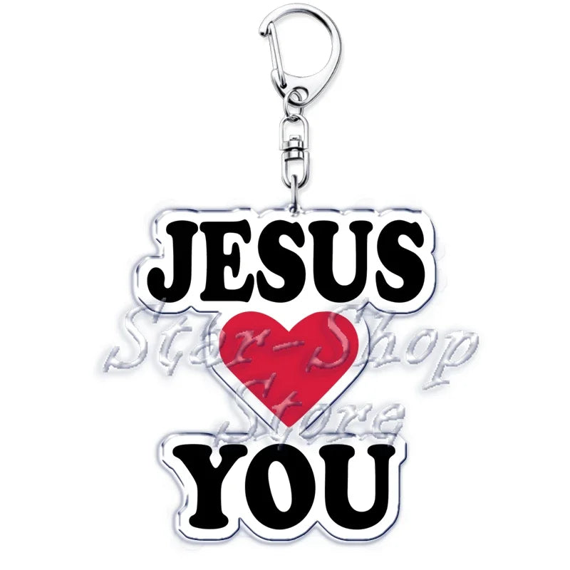 Silber-Acryl-Anhänger mit dem eingravierten Text JESUS LOVE YOU