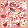 A colorful sticker pack featuring various love-themed hearts, roses, and decorative elements on a pink background.