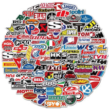 A collection of multi-use racing car graffiti stickers in various styles and colors.