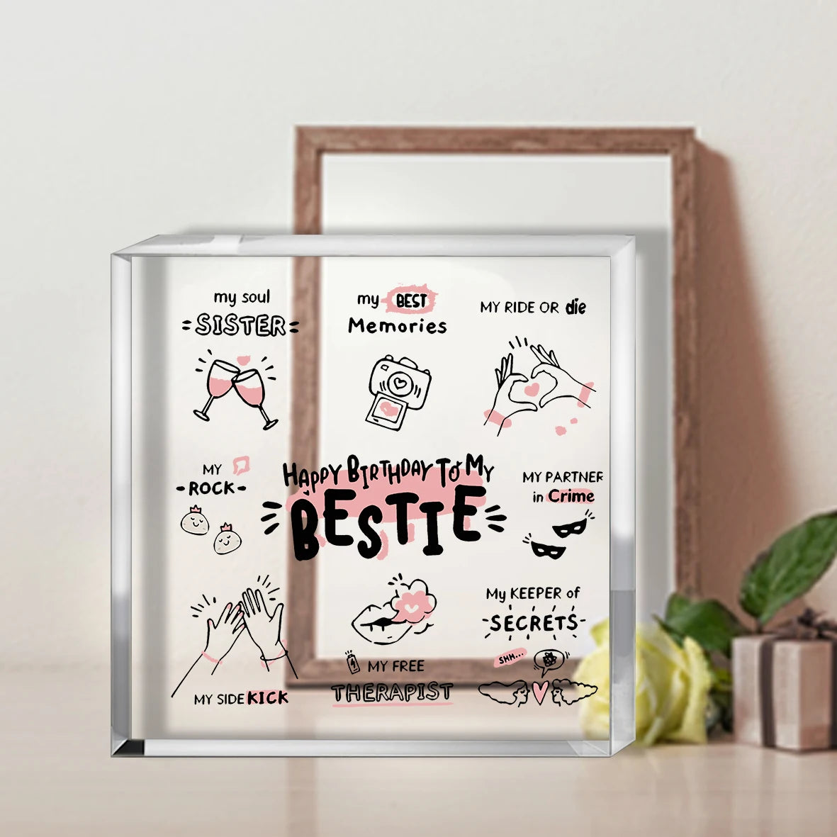 Gerahmtes Kunstprint mit Text wie meine Seele ist Schwester, meine besten Erinnerungen und alles Gute zum Geburtstag für mein