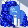 A large blue balloon arch garland featuring various shades of royal blue balloons against a light background.
