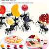 Reusable ant-shaped plastic toothpicks and fruit forks used for serving party snacks