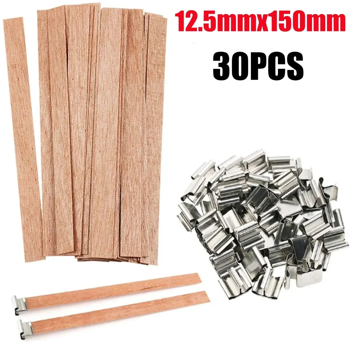 30 chevilles en bois de 12,5mm x 150mm pour bougie à cire de soja avec mèche en bois